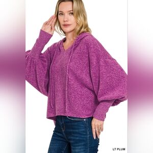 Zenana Outfitters Brushed Hacci Light Plum Hoodie